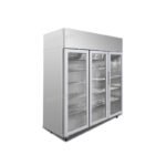 3-door commercial upright display freezer with triple-glazed glass doors and LED lighting