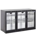 3-door commercial bar fridge with glass doors and LED lighting