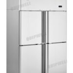 4-split door commercial upright storage freezer with stainless steel doors and auto defrost