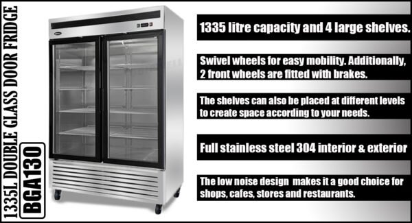 2-door commercial upright display fridge with Low-E glass and LED lighting