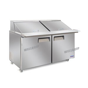 commercial mega salad prep fridge with stainless steel GN pans