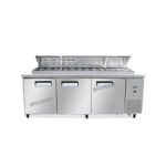 commercial pizza prep fridge with stainless steel GN pans