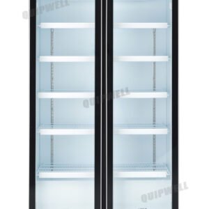 2-door commercial upright display fridge with full height Low-E glass doors and LED lighting