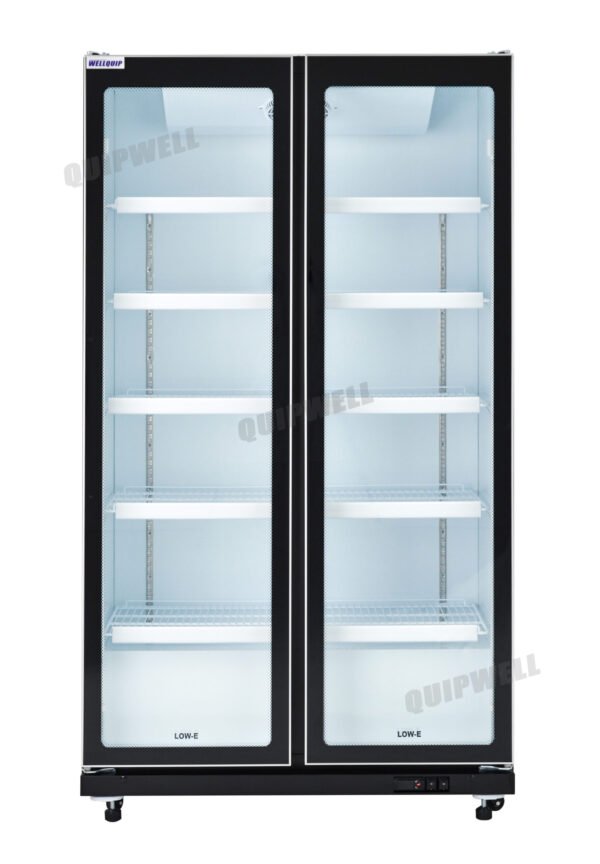 IV26-2A 2-door commercial upright display fridge with full height Low-E glass doors and LED lighting
