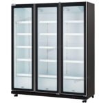 3-door commercial upright display fridge with full height Low-E glass doors and LED lighting