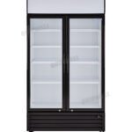 2-door commercial upright display fridge with glass doors and LED lighting