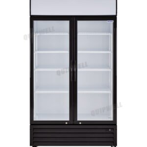 2-door commercial upright display fridge with glass doors and LED lighting