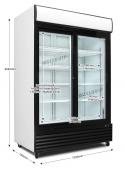 2-door commercial upright display fridge with sliding glass doors and LED lighting
