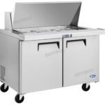commercial mega salad prep fridge with stainless steel GN pans