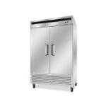 2-door commercial upright storage freezer with stainless steel doors and auto defrost