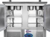 commercial saladette prep fridge with stainless steel GN pans