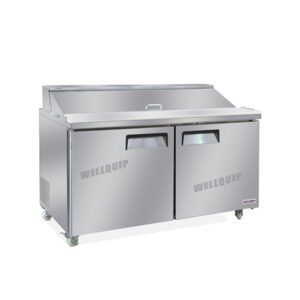 commercial salad prep fridge with stainless steel GN pans