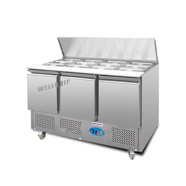 SALADETTE-SALAD-BENCH-3.jpg commercial saladette prep fridge with stainless steel GN pans