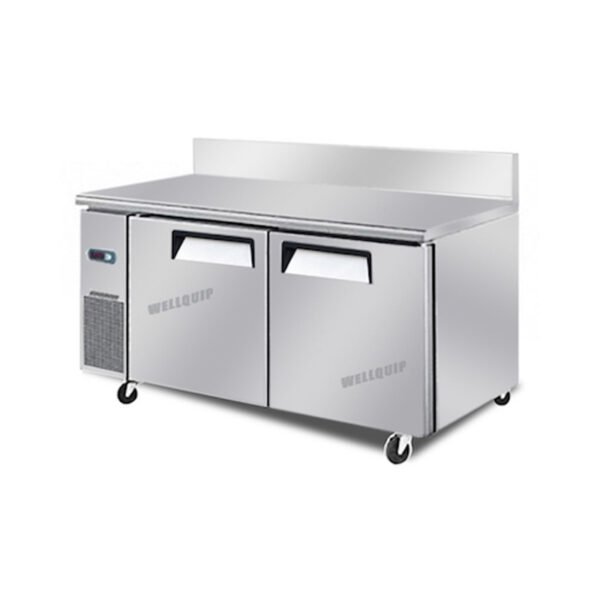 SPLASHBACK.jpg 2-door commercial bench fridge with stainless steel doors, splashback and low running costs