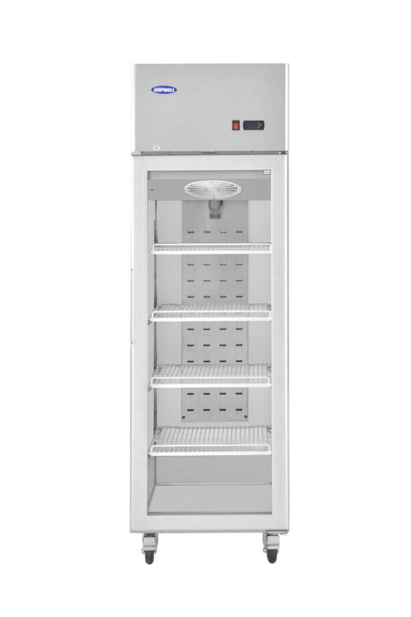 1-door commercial upright display fridge with Low-E glass and LED lighting