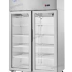 2-door commercial upright display fridge with Low-E glass and LED lighting
