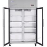 2-door commercial upright display fridge with Low-E glass and LED lighting