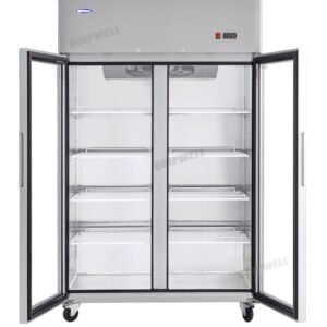 2-door commercial upright display fridge with Low-E glass and LED lighting