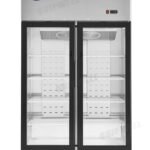 2-door commercial upright display freezer with triple-glazed glass doors and LED lighting