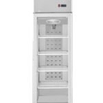 1-door commercial upright display freezer with triple-glazed glass doors and LED lighting