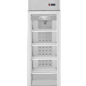 1-door commercial upright display freezer with triple-glazed glass doors and LED lighting
