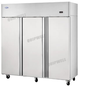 3-door commercial upright storage fridge with stainless steel doors and low running costs