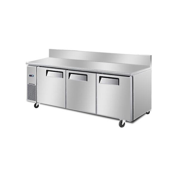 WAB1878.jpg 3-door commercial bench fridge with stainless steel doors, splashback and low running costs