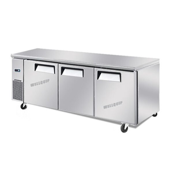WORKING-BENCH-FRIDGE.jpg 3-door commercial under bench fridge with stainless steel doors and low running costs