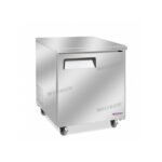 1-door commercial bench freezer with integrated benchtop, stainless steel doors and low running costs