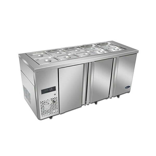 dbldoor.jpg commercial saladette prep fridge with stainless steel GN pans