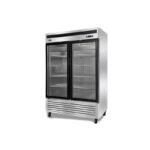 2-door commercial upright display freezer with triple-glazed glass doors and LED lighting