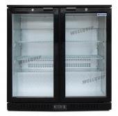 2-door commercial bar fridge with glass doors and LED lighting