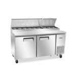 commercial pizza prep fridge with stainless steel GN pans