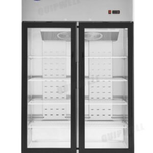 2-door commercial upright display fridge with Low-E glass and LED lighting